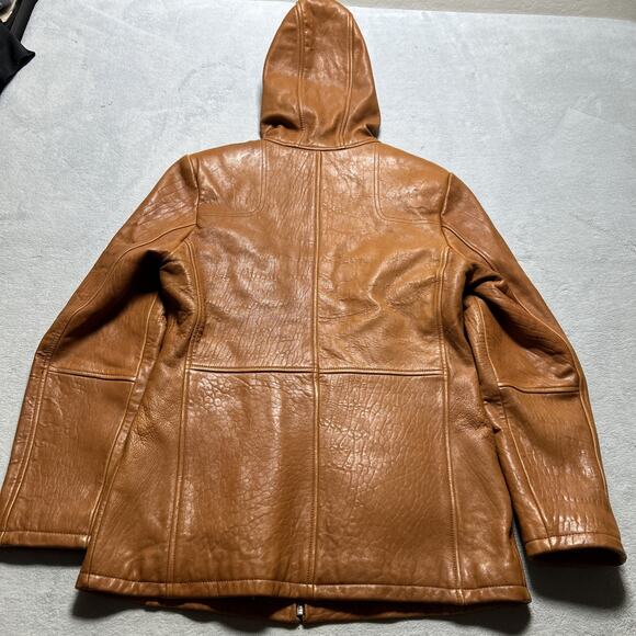 Vtg Heavyweight Leather Hoodie Jacket Men Small Wilsons Hooded Quilt line Brown - Picture 14 of 16